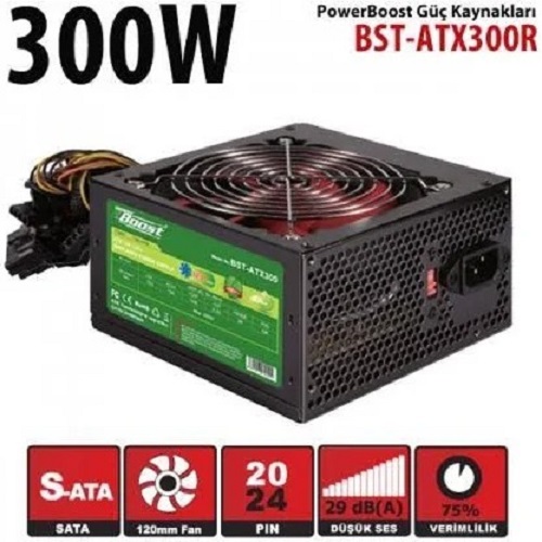 POWERBOOST BST-ATX300R 300W Atx PSU 12 Cm Kırmızı Fan RETAIL BOX (KUTULU)