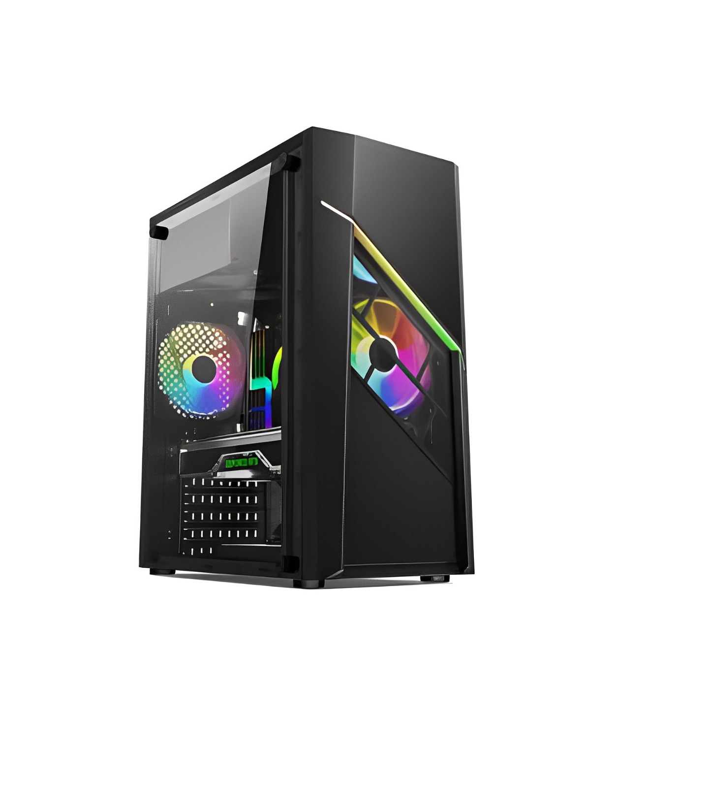 REVENGE ELEGANCE 400W TEMPERLI CAM SIYAH Rainbow RGB Fan Atx Kasa