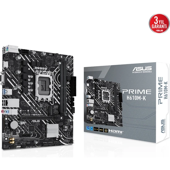 ASUS INTEL PRIME H610M-K D5 DDR5 5600MhZ VGA HDMI GLAN M.2 1700P USB 3.2 Gen1 (12-13. Nesil)