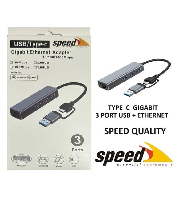 Speed SP-UET01 3 Port USB Type-C to Ethernet Gigabit Ethernet Rj45 Çevirici