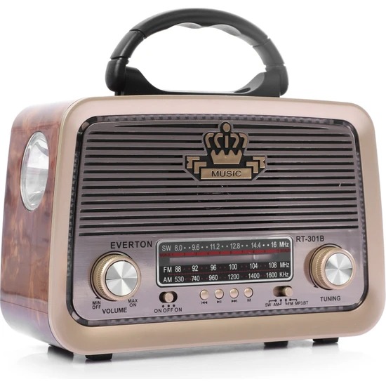 EVERTON RT 301 Bluetooth-USB-SD-FM Şarjlı Nostaljik Radyo El Fenerli
