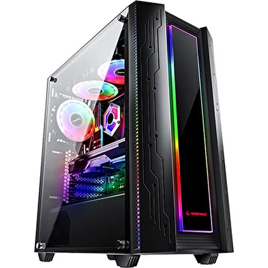 RAMPAGE Platino 600W 80+ Mesh Panel  Tempered Camlı 4x12cm Fixed RGB LED Fanlı Gaming Kasa