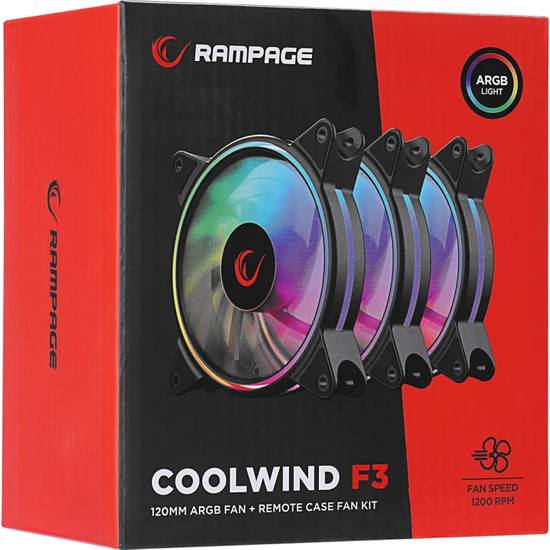 Rampage COOLWIND F3 3*12CM ARG FAN 1200 RPM + KUMANDA Gaming Oyuncu Kasa Fan Kiti