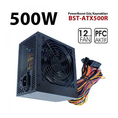 POWERBOOST QUARK BST-ATX500R 500W 12 Cm Kırmızı Fan Atx Power Supply Kutu + Kablolu