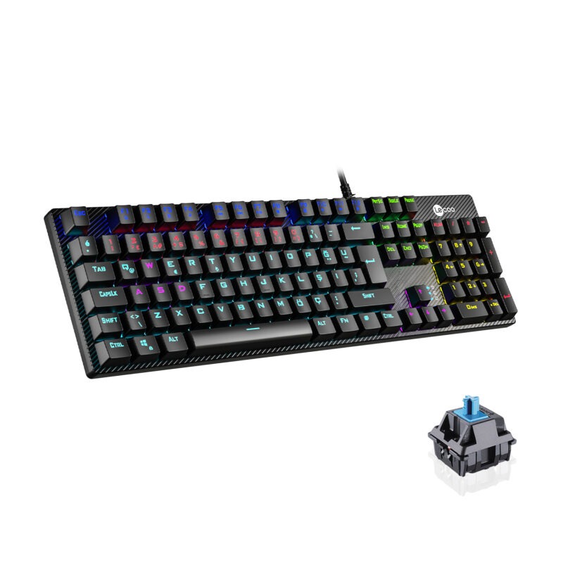 LENOVO LECOO KG1101 Q TRK Usb+Makro Tulu Mekanik+Blue Switch RGB Aydnlatmal Gaming Klavye