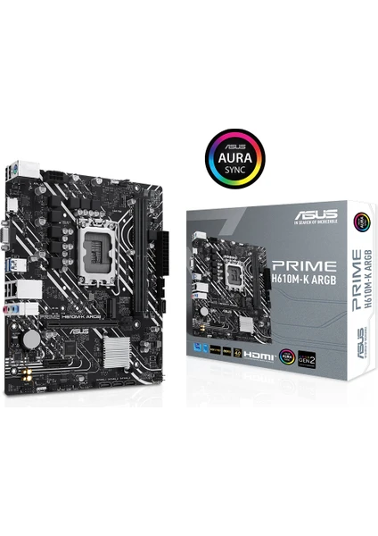 ASUS PRIME H610M-K ARGB DDR5 5600MhZ VGA HDMI GLAN M.2 1700P USB 3.2 Gen1 (12-13-14. Nesil)